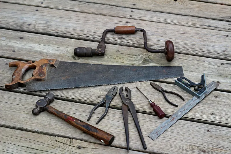 Hand tools on a workbench
